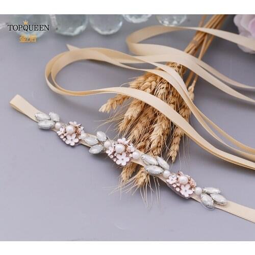 TOPQUEEN S457 Handmade Wedding Bridal Belt Rose Gold Beads Flower Bridal Belt Sash Bridal Belt for Girls New Style Wedding Belt