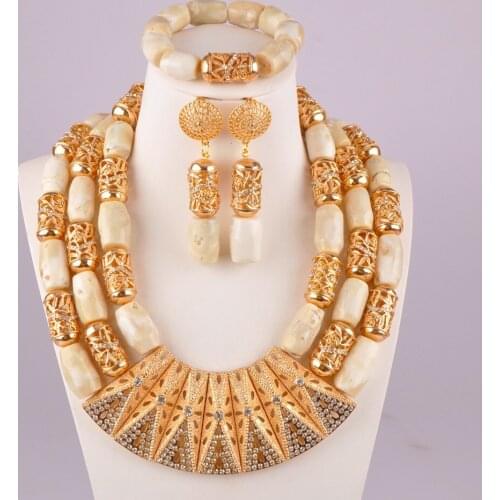 Gorgeous nigerian white coral beads african wedding coral necklace jewelry set C21-23-03