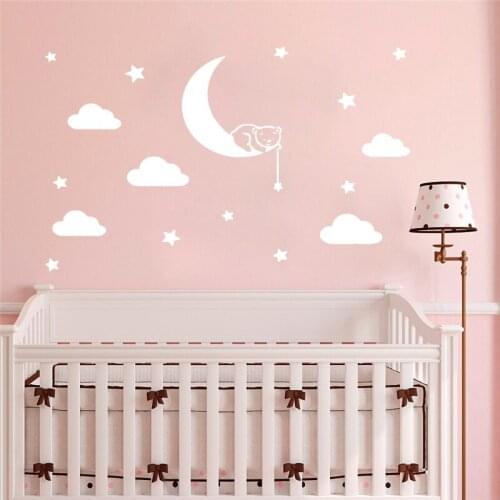 Vinyl Cat Moon & Stars Wall Sticker Clouds Nursery Wall Decal Childs Room decoration Wall Decal Cloud Wall Art Wall Decals HY952