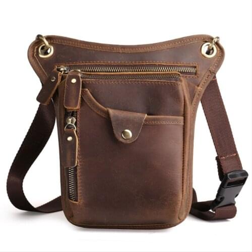 Men Cowhide Leg Drop Bag Men Hip Bum Fanny Belt Pack Vintage Messenger Shoulder Bag Fanny Waist Bags