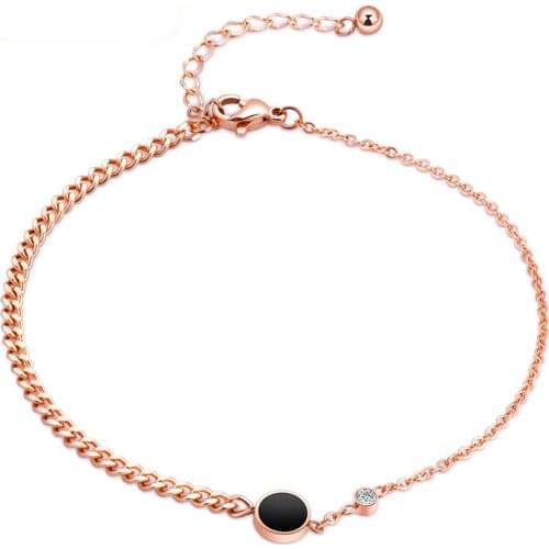 Lokaer Trendy Rose Gold Color Love Black Circle Anklets For Women Titanium Steel Foot Link Chain Anklet Female Jewelry A19041