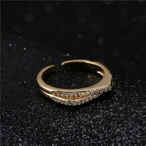 New Fashion Gometric Open Design Wedding Ring Gold Color Bling Bling CZ Rings Women Engagement Jewelry Wholesale