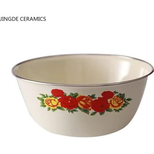 1pcs enamel soup bowl soup bowl cooking pot with lid home kitchen with lid mixing bowl salad fruit storage box kitchen supplies