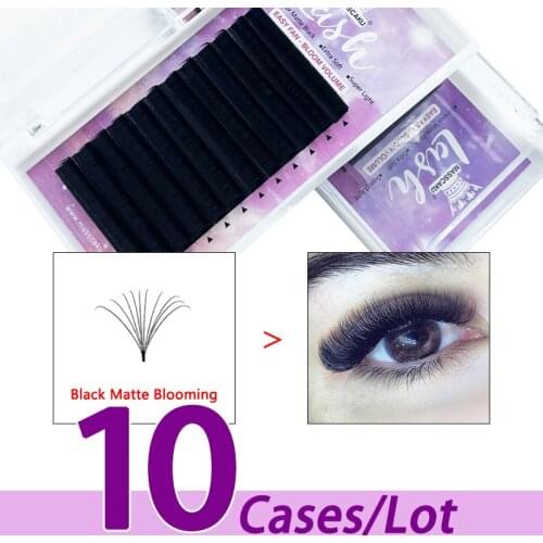 10case/lot MASSCAKU mink silk blooming fast fan private label C D curl real soft matte black faux mink eyelash extensions