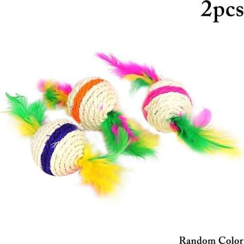 2PCS Cat Ball Toy Non-Toxic Fake Feather Kitten Teaser Toy Pet Bite Toy Attractive Puppy Training Toy Pet Supplies Random Color