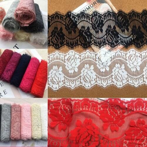 3 Meter/Lot Eyelashes Lace Trim Fabric Flower DIY Crafts Wedding Dress Clothing Lace Material Handmade 17cm Wide