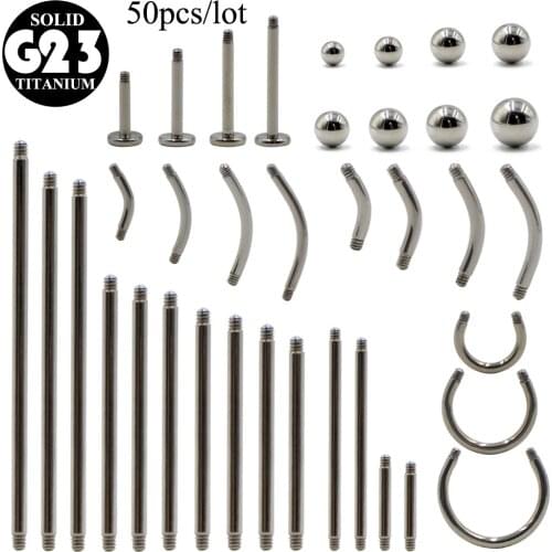 50Pcs/Lot Titanium Screw Barbell Replacement Accessories Ball Piercing 14G 16G Belly Bar Nose Ear Stud Rings Tongue Lip Retainer
