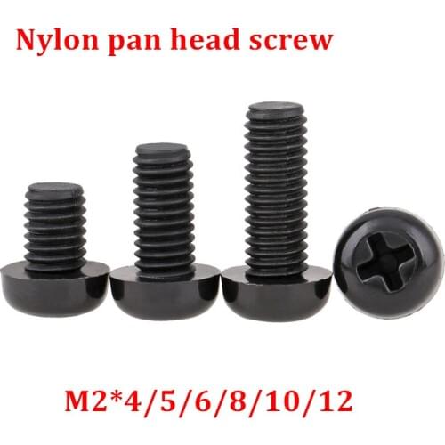 500pcs M2 Black Nylon Screw M2*4/5/6/8/10/12mm Nylon cross recessed Pan head screws plastic spacer phillips screw Hex Nut