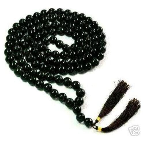 8mm 108 Tibetan Buddhist Black Agate Prayer 8MM Beads Necklace (A0501)