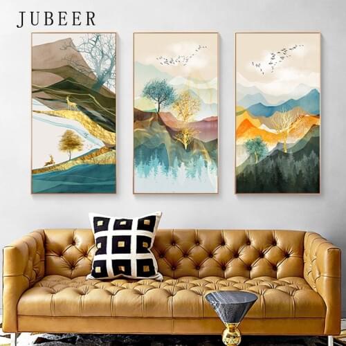 Abstract Canvas Painting Landscape Wall Art Golden Poster Print Wall Picture for Living Room Bedroom Decor Scandinavian Poster