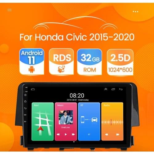 2 Din Car Multimedia Player for Honda Civic 2015 2016 2017 2018 2019 2020 Android 11 Systems GPS Stereo Unit with SWC RDS No Dvd