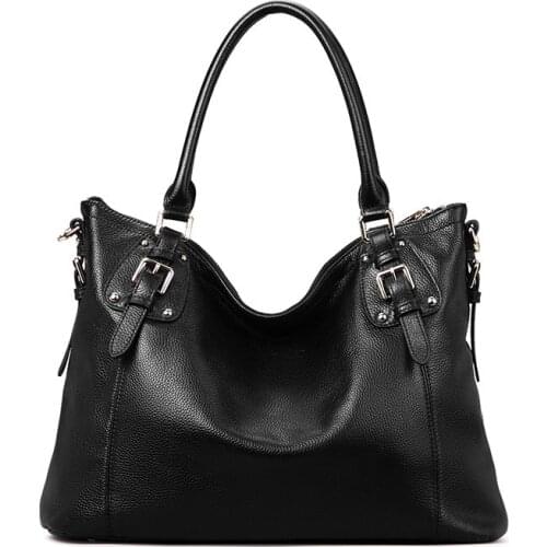 Large capacity cowhide handbag soft totes bags with strap for women