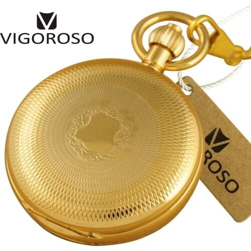 VIGOROSO High Quality Gold Full Steel Snake FOB Chain Mechanical Pocket Watch Hand winding Antique Vintage Roman Clock Men Gifts