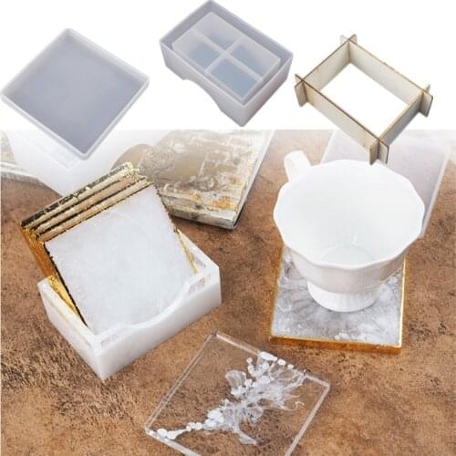 DIY Sqaure Coaster Box Molds Coaster Display Stand Resin Casting Mold Hold Up to 4 Coaster with Holder Epoxy Resin Mould