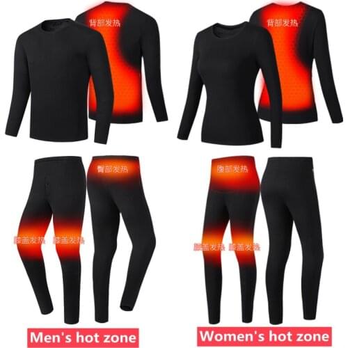 Dropshipping Winter Thermal Underwear Men Heated Electric Suit USB Motor Jacket Battery Powered Fleece Set Warm Heating Clothing