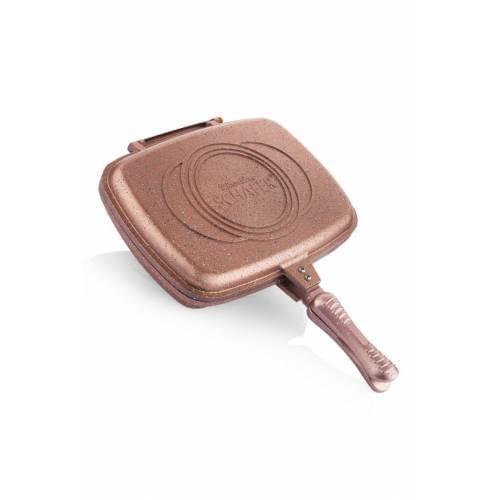 Schafer Double Grill Pan Granite Fireproof Non-Stick Grill Pan Square Black 32 Cm RoseGold