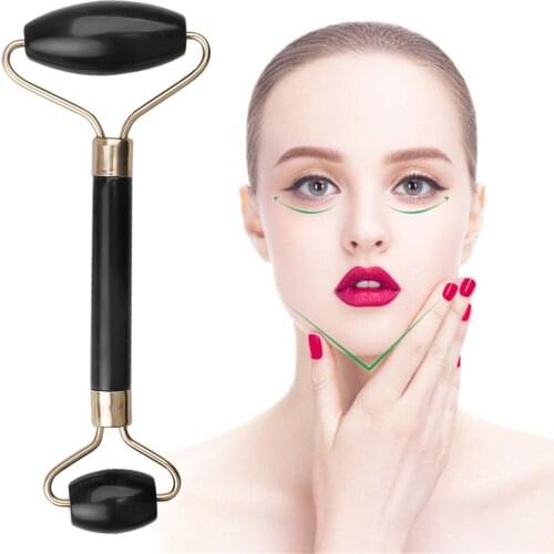 Double Heads Jade Roller Quarz Face Massage Roller Natural Beauty Tool Stone Needle Relaxation Neck Thin Lift Black White