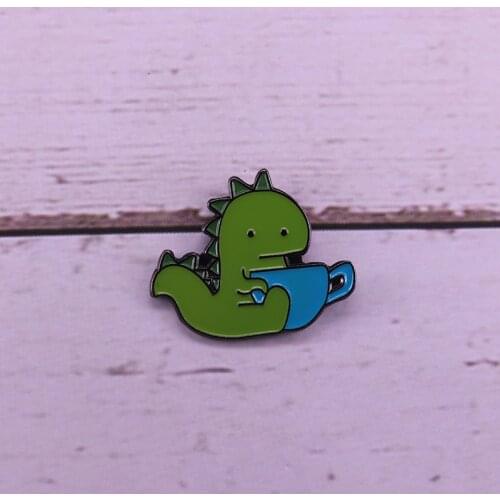 Tea rex enamel pin cute T rex dinosaur brooch