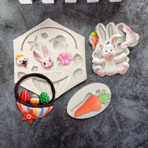 DIY Easter Bunny Egg Chocolate Fondant Molds Cake Decorating Tools Flower Basket Animals Cupcake Candy Clay Moulds H758