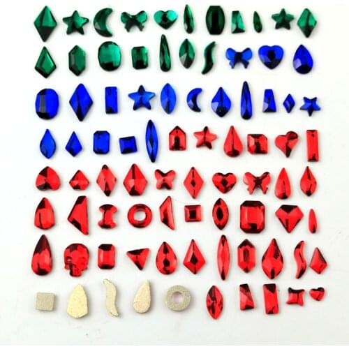 Hot Sale 100pcs Multi-shape Nail Art Rhinestones Set Flatback Blue Green Crystals Nail Rhinestones for Decorations Design