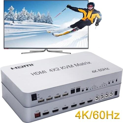 4K 60hz 4X2 HDMI KVM Matrix Audio Video Switch Splitter 4 Input 2 Output Switcher Can 2 USB Mouse Keyboard Control 4 Computer PC