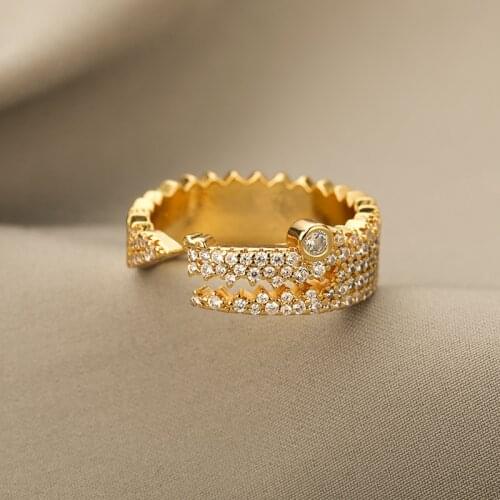 ICFTZWE Cubic Zirconia Crocodile Shape Adjustable Rings For Women Charm Metal Jewelry Luxury Geometric Opening Ring Jewerly