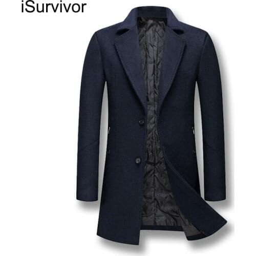 ISurvivor 2021 Men Winter Autumn Nylon Wool Coats Hombre Male Casual Fashion Slim Fit Thick Wool Coats Jackets Jaqueta Masculina