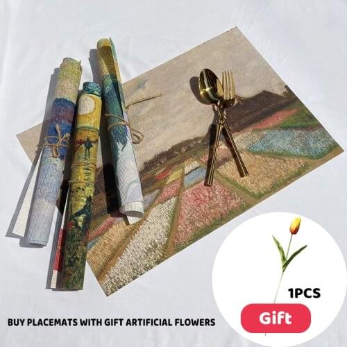 Oil Painting PVC Placemats set for Coffee Table Dining Mat Monet Van Gogh Cup Costers Insulation Pad Decoration accessories
