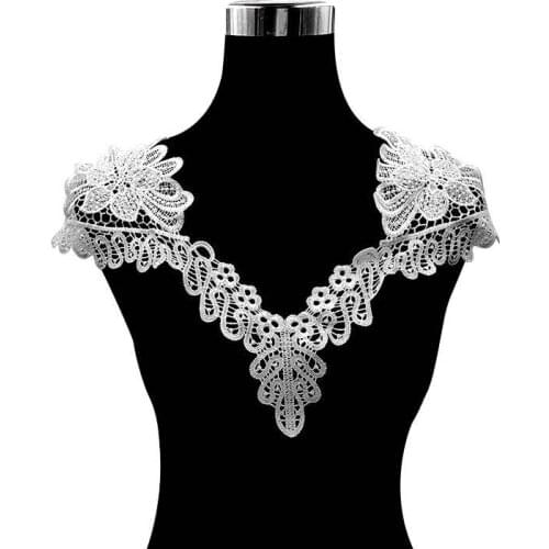1Pcs 39cmX29.5cm White Black Neckline Lace Fabric Handmade Applique Sewing On DIY Womens Clothing Fashion Accessories