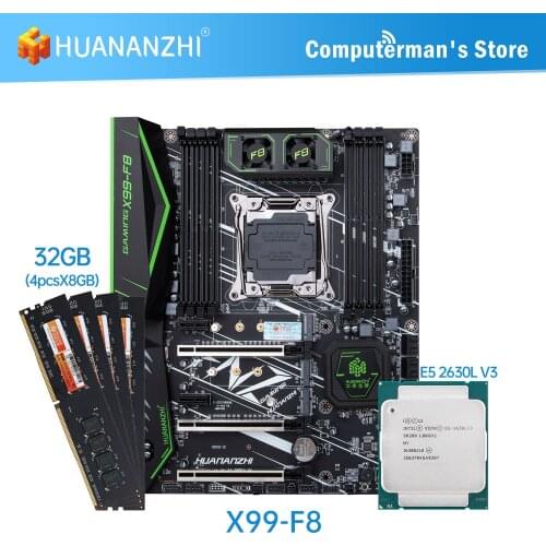 HUANANZHI X99 F8 X99 Motherboard combo kit set CPU Intel XEON E5 2630L V3 Memory 4*8G DDR4 NON-ECC 2400 memory M.2 NVME USB ATX