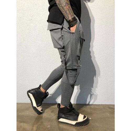 Hip Hop Multi-pocket Brand Men Pants Cotton Track Pants Joggers Sweatpants Casual Zip Pocket Sweat Pants Pencil Pants Mid Flat