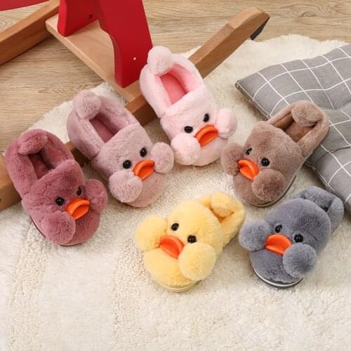 New 2018 Boys&Girles Slippers Winter Warm Cotton Plush Slipper Children Shoes Indoor Duck Shoes Soft Cartoon Slipper Unisex