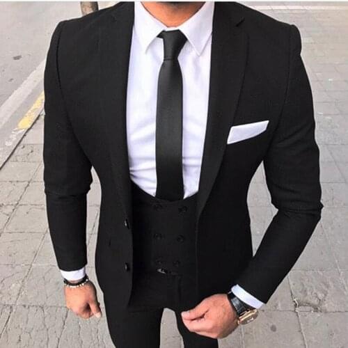 2021 New Custom Fashion Handsome Black Lapel Suits Men Slim Fit Groom Tuxedo For Wedding Dress Party Costume (Jacket+Pants+Vest)