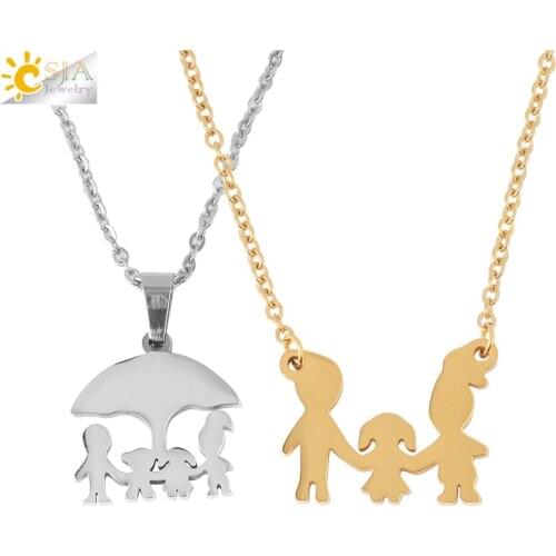 CSJA 316L Stainless Steel Necklace Gold Color Choker Chain Girl Jewelry Mom Dad Son Pendant Chaine Collier Acier Inoxydable S803