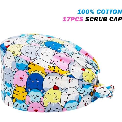 Clearance New Scrubs Caps Adjustable 100% Cotton Anime Printing Nursing Hat Beauty Salon Pet Shop Working Accessories Scrub Cap