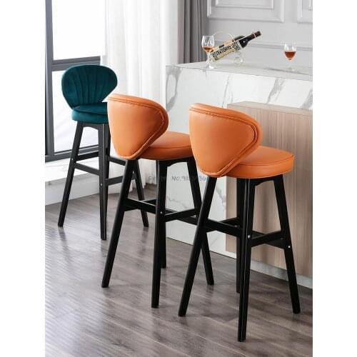 Solid Wood Light Luxury Bar Chair Family Modern Simple Back High Stool Bar Stool Front Desk Net Red Bar Chair
