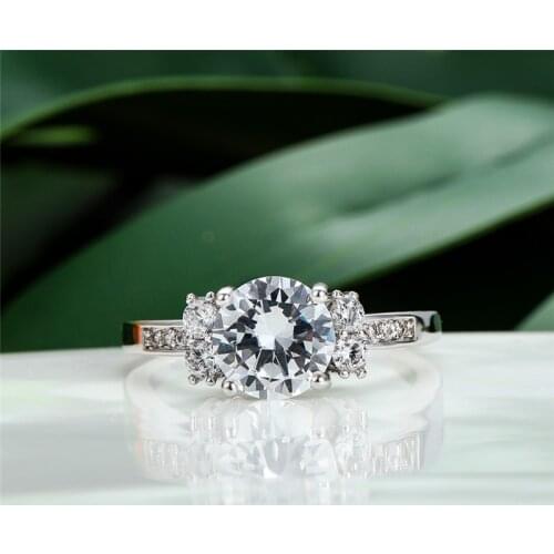 Luxury Female Round Zircon Wedding Ring Classic Silver Color Engagement Rings For Women Elegant Bridal White Crystal Party Ring