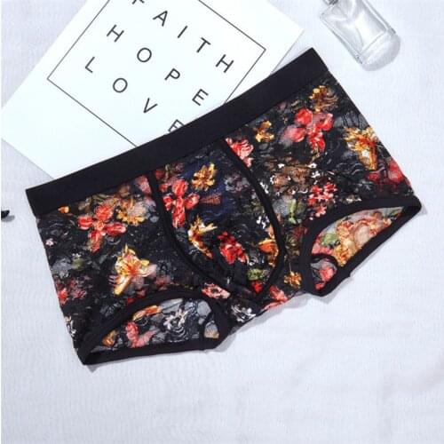 Sexy Lace Boxer Men Underwear Mens Boxers Underpants Transparent Hombre Male Calzoncillo Cueca Masculina Boxershorts Size M-2X