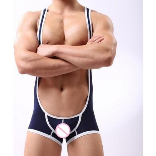 Sexy Mens Modal Bodybuilding Wrestling Singlet Bikini Jumpsuit Suspender Sexy Bodysuit Teddies Underwear One-Piece Bodysuits