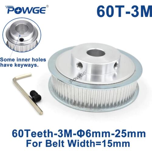 POWGE 60 Teeth HTD 3M Synchronous Pulley Bore 6/8/10/12/15/17/19/20/25mm for Width 15mm 3M Timing belt HTD3M pulley 60T 60Teeth
