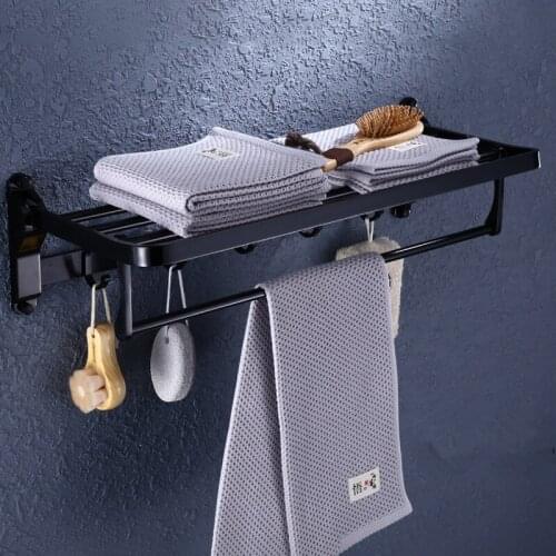 Bathroom Towel Racks Aluminum Foldable Bath Towel Holders with Hooks and Towel Bars Bath Hardware Wall Mounted Nail Punched