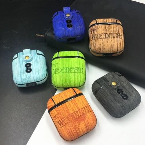 Vintage Wood Grain Case For Airpods Earphone Protective Shockproof Cover For Airpod 1 2 Earphone Solid Wooden Case Hard Shell