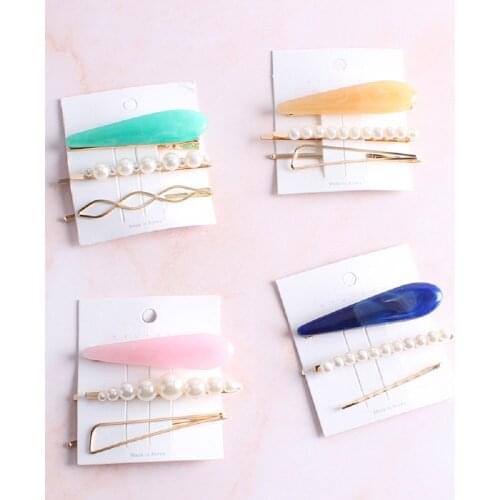3 pcs/ set Korea Chic Imitiation Pearl Hairpin Irregular Metal Gold Acrylic Hair Clips For Women Girls Hair Accessories New