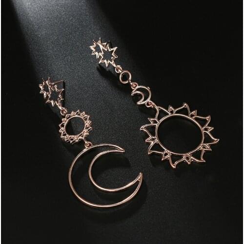 Korean Version Of The 2021 Fashion New Earrings Simple Sun God Moon God Asymmetric Exaggeration Earrings Ladies