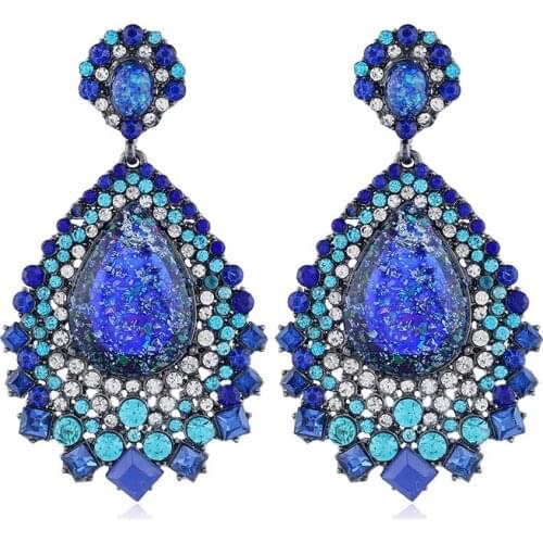 FARLENA Jewelry Multicolor Crystal Feather Shaped Drop Earrings for Women Wedding Prom Accessory Fashion long Bridal Earrings