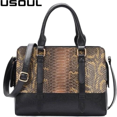USOUL snake print shoulder crossbody bags for women pu leather bag luxury serpentine handbag famous brand design trend woman bag
