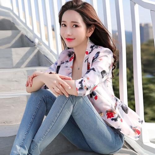 Womens printed suit jacket female 2020 new Korean spring and autumn lady temperament casual net red waist was thin small suit