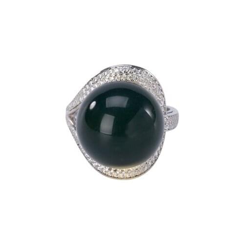 S925 sterling silver Natural Mexico Blue amber Ring Personality Light luxury Temperament Round beads Ladies Open ring