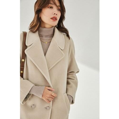 Winter Wool Coat Women Off-white Mid-length Coat Female Autumn 2021 New Loose Casual Black Coat Double-breasted Warmth 13255