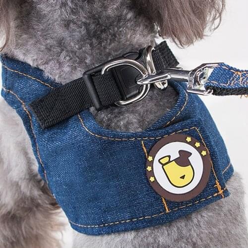 Dog Harness Vest and Leash Set for Small and Medium Size Dogs Puppy Jeans Vest with 1.2 M Walking Lead